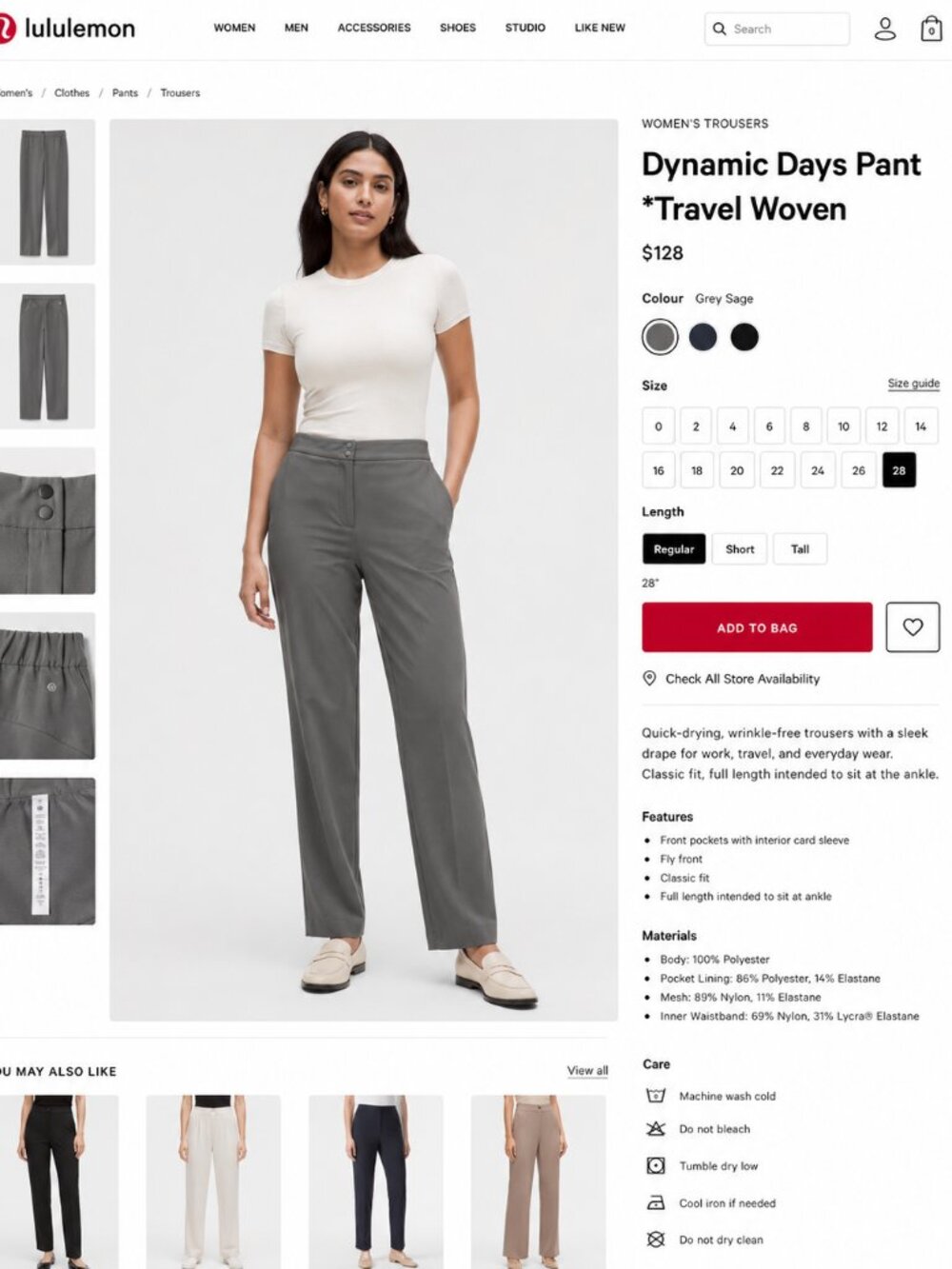lululemon dynamic days travel woven pant gray / sage color, size 28 - Picture 8 of 8